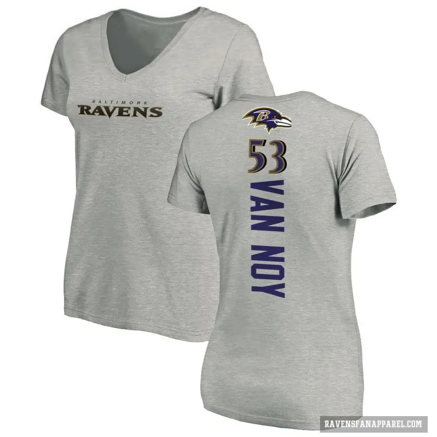 Women's ＃53 Kyle Van Noy Baltimore Ravens Ash Backer V-Neck T-Shirt