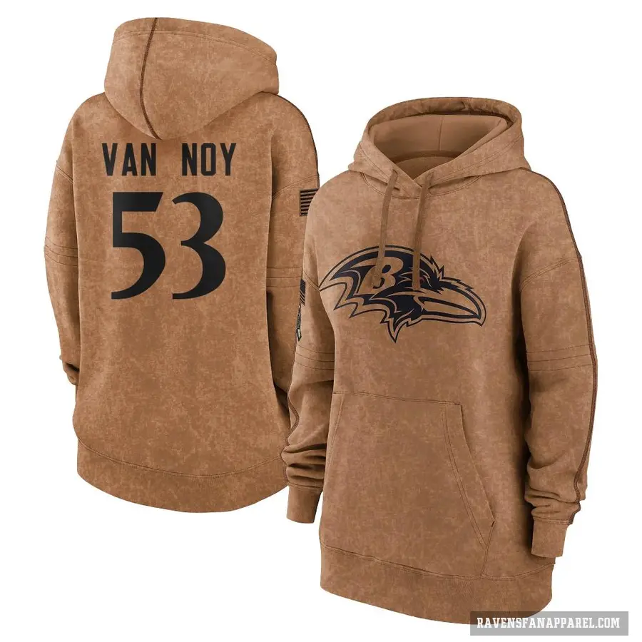 Women's ＃53 Kyle Van Noy Baltimore Ravens Brown 2023 Salute To Service Pullover Hoodie