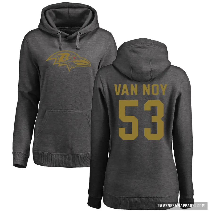 Women's ＃53 Kyle Van Noy Baltimore Ravens Pro Line by Branded Ash One Color Pullover Hoodie