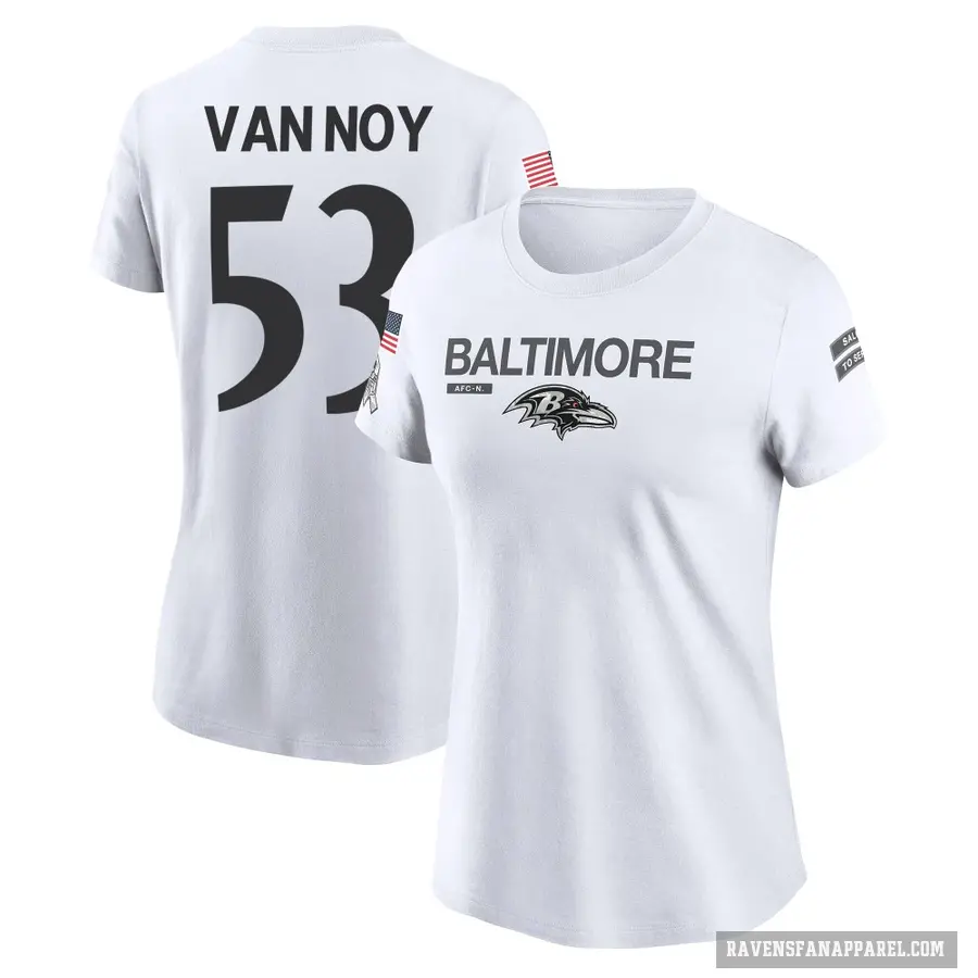 Women's ＃53 Kyle Van Noy Baltimore Ravens White 2024 Salute to Service Performance T-Shirt