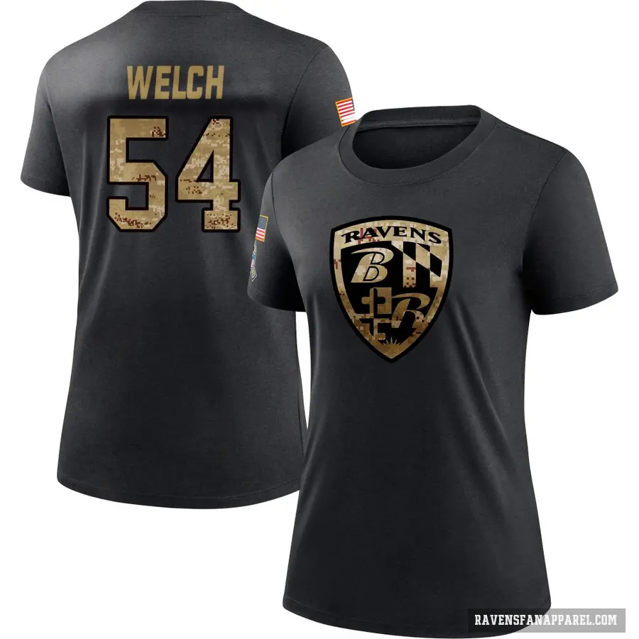 Women's ＃54 Kristian Welch Baltimore Ravens Black 2020 Salute To Service Performance T-Shirt