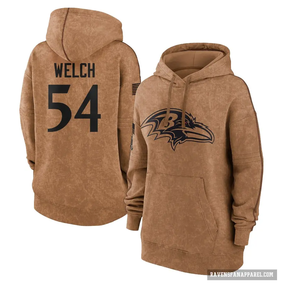 Women's ＃54 Kristian Welch Baltimore Ravens Brown 2023 Salute To Service Pullover Hoodie