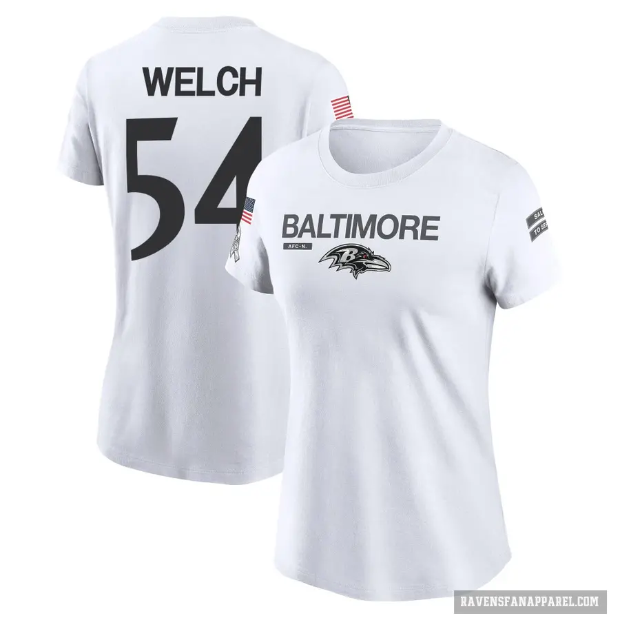 Women's ＃54 Kristian Welch Baltimore Ravens White 2024 Salute to Service Performance T-Shirt