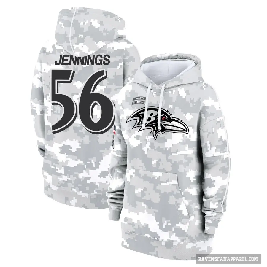 Women's ＃56 Deion Jennings Baltimore Ravens Arctic Camo 2024 Salute to Service Club Fleece Pullover Hoodie