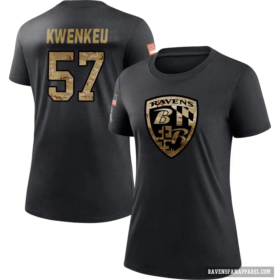 Women's ＃57 William Kwenkeu Baltimore Ravens Black 2020 Salute To Service Performance T-Shirt