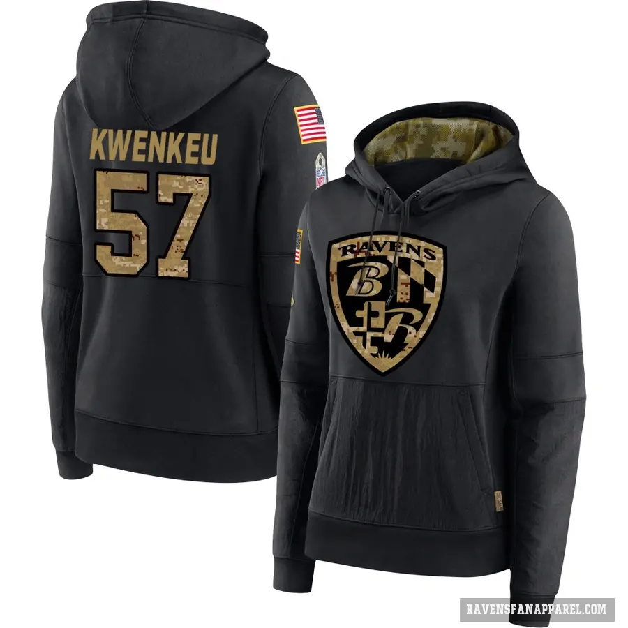 Women's ＃57 William Kwenkeu Baltimore Ravens Black 2020 Salute to Service Sideline Performance Pullover Hoodie