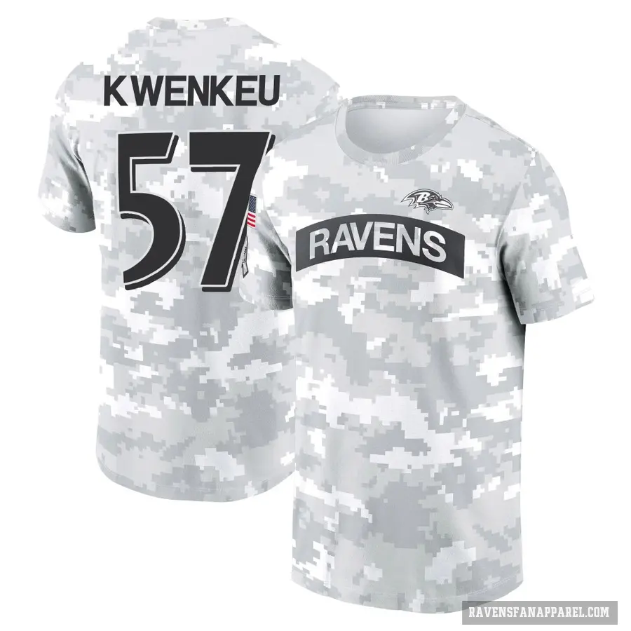 Women's ＃57 William Kwenkeu Baltimore Ravens Camo Arctic 2024 Salute to Service Long Sleeve T-Shirt