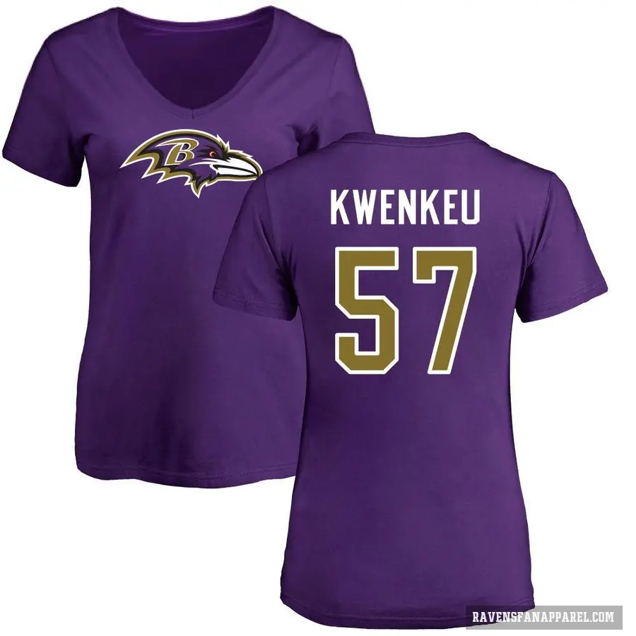 Women's ＃57 William Kwenkeu Baltimore Ravens Purple Logo Slim Fit T-Shirt