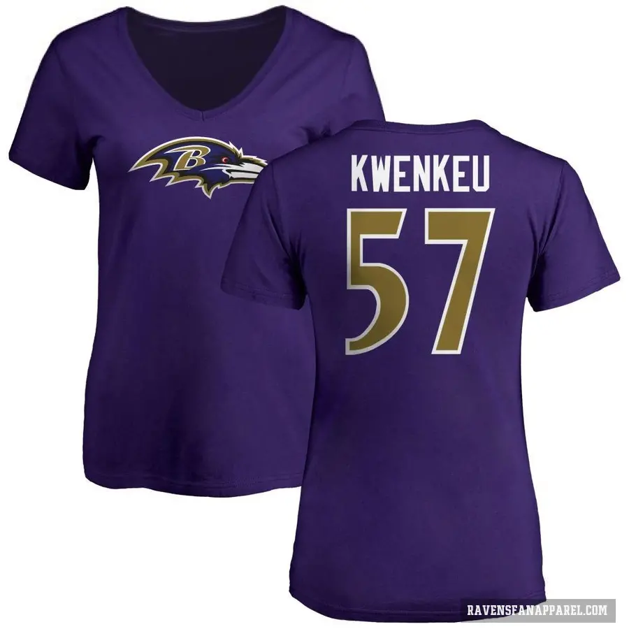 Women's ＃57 William Kwenkeu Baltimore Ravens Purple Logo V-Neck T-Shirt