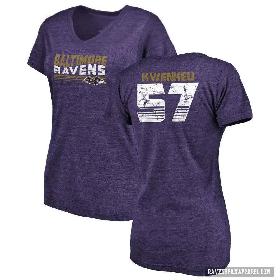 Women's ＃57 William Kwenkeu Baltimore Ravens Purple Retro V-Neck T-Shirt