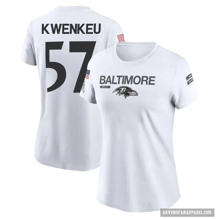 Women's ＃57 William Kwenkeu Baltimore Ravens White 2024 Salute to Service Performance T-Shirt