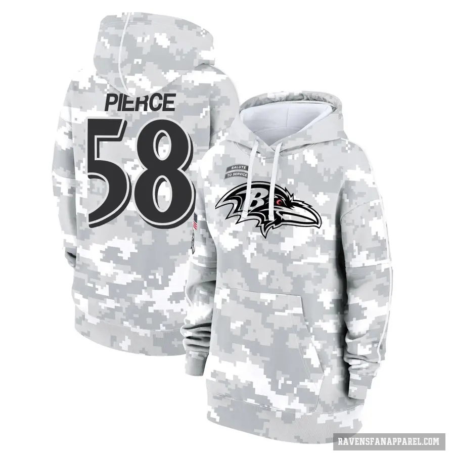 Women's ＃58 Michael Pierce Baltimore Ravens Arctic Camo 2024 Salute to Service Club Fleece Pullover Hoodie