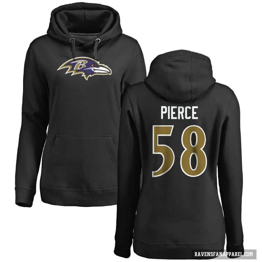 Women's ＃58 Michael Pierce Baltimore Ravens Black Pro Line Name & Number Logo Pullover Hoodie