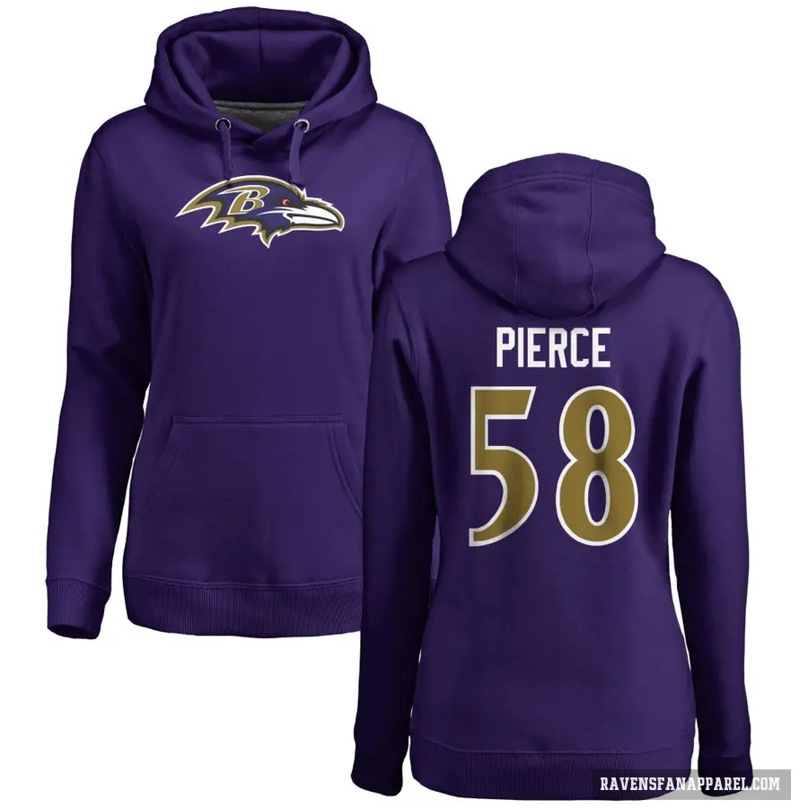 Women's ＃58 Michael Pierce Baltimore Ravens Purple Pro Line by Branded Name & Number Logo Pullover Hoodie