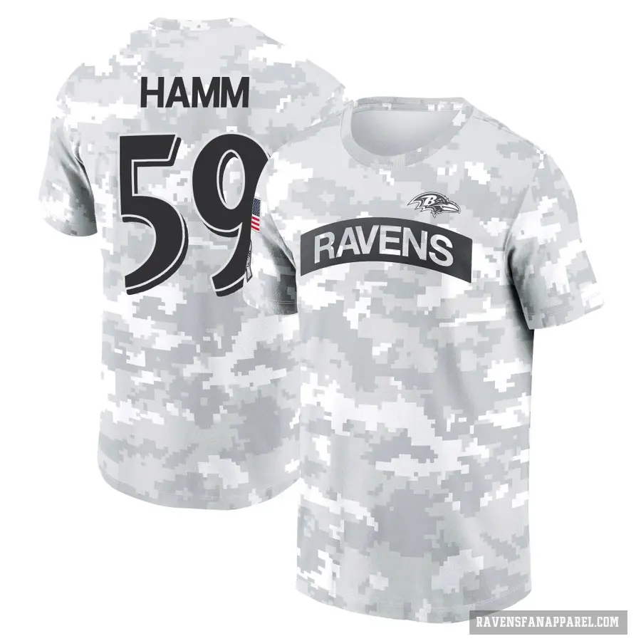 Women's ＃59 Malik Hamm Baltimore Ravens Camo Arctic 2024 Salute to Service Long Sleeve T-Shirt