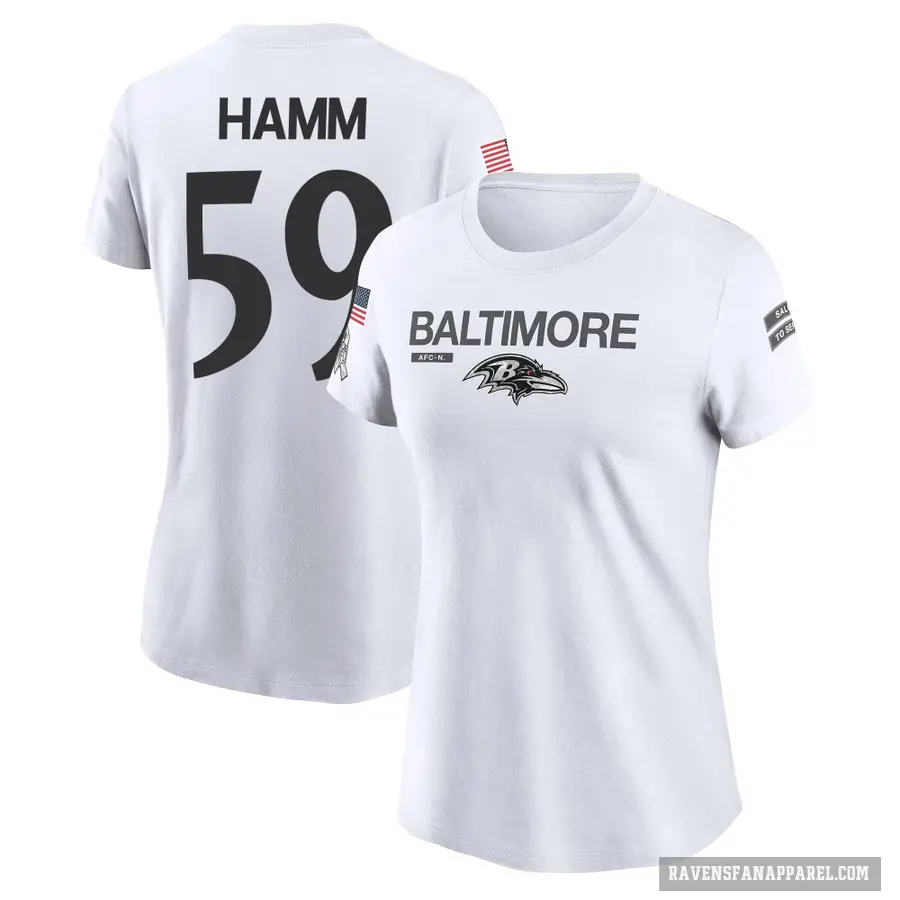 Women's ＃59 Malik Hamm Baltimore Ravens White 2024 Salute to Service Performance T-Shirt