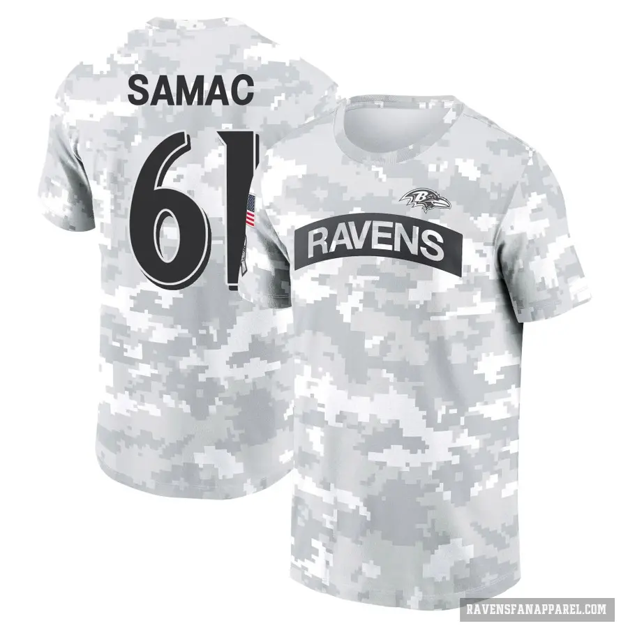 Women's ＃61 Nick Samac Baltimore Ravens Camo Arctic 2024 Salute to Service Long Sleeve T-Shirt