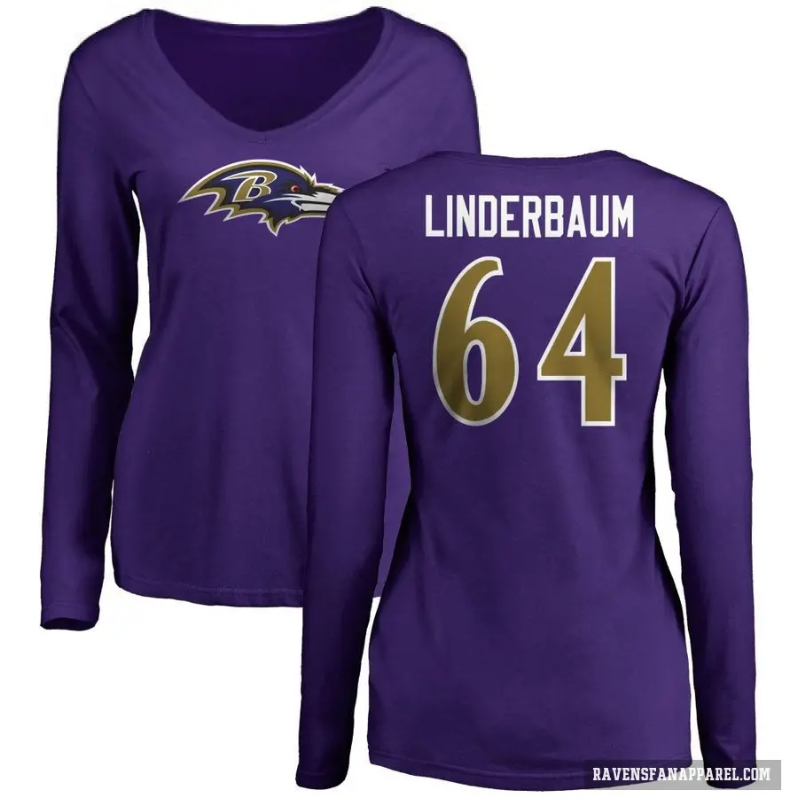 Women's ＃64 Tyler Linderbaum Baltimore Ravens Purple Logo Long Sleeve T-Shirt