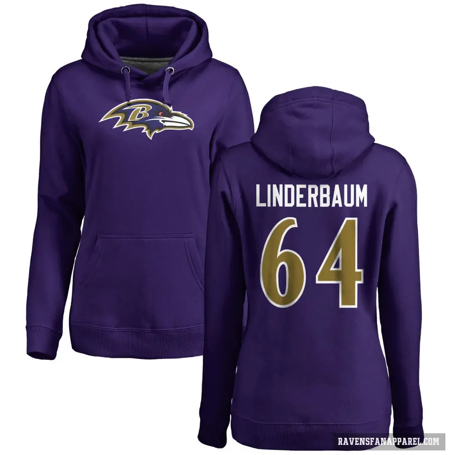 Women's ＃64 Tyler Linderbaum Baltimore Ravens Purple Pro Line by Branded Name & Number Logo Pullover Hoodie