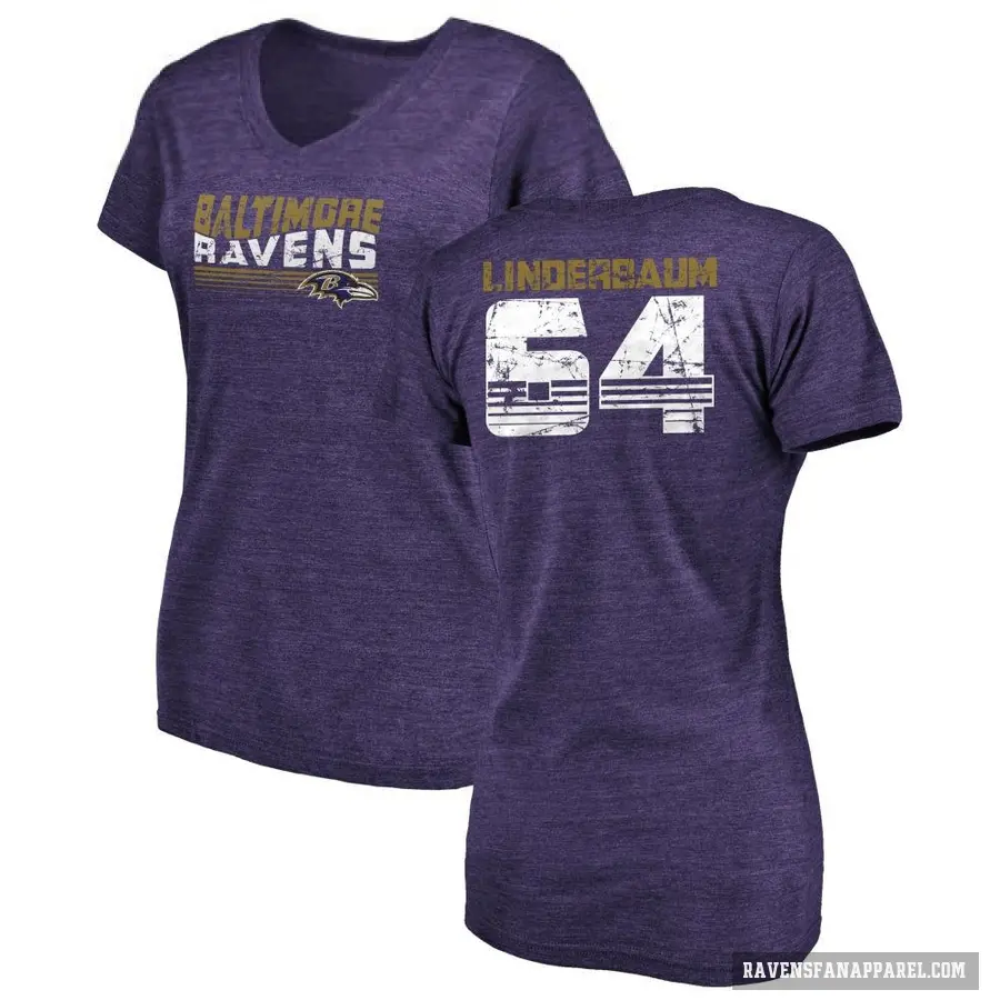 Women's ＃64 Tyler Linderbaum Baltimore Ravens Purple Retro V-Neck T-Shirt