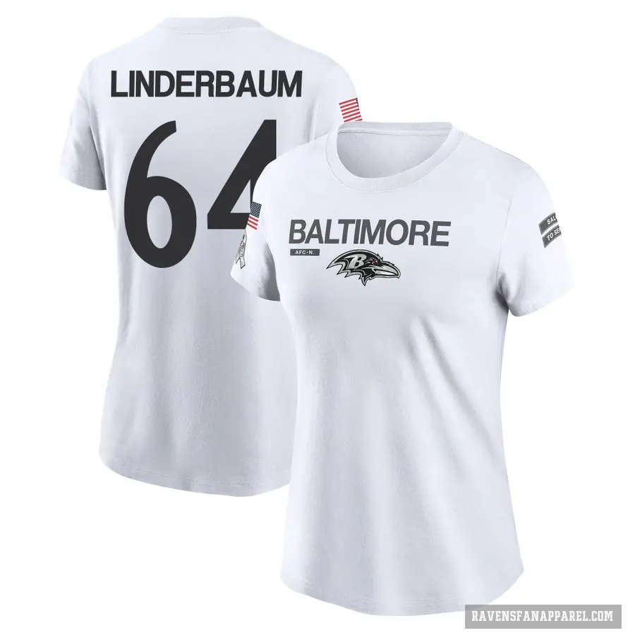 Women's ＃64 Tyler Linderbaum Baltimore Ravens White 2024 Salute to Service Performance T-Shirt