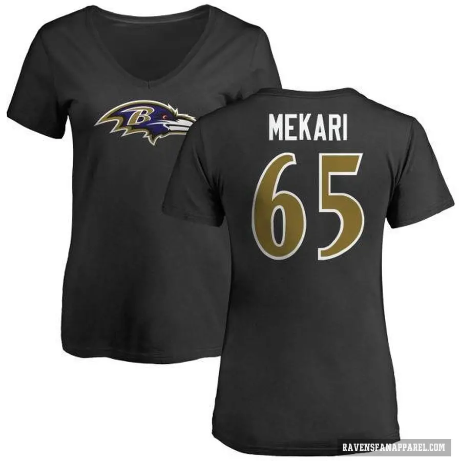 Women's ＃65 Patrick Mekari Baltimore Ravens Black Logo Slim Fit T-Shirt