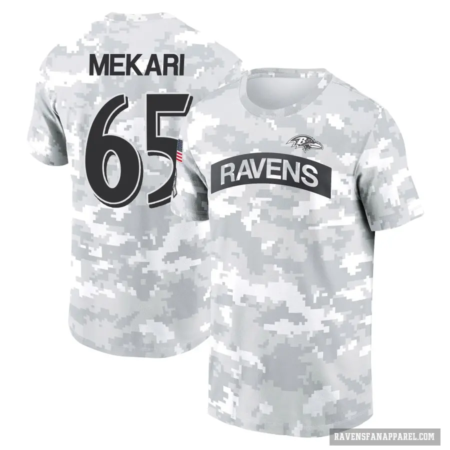 Women's ＃65 Patrick Mekari Baltimore Ravens Camo Arctic 2024 Salute to Service Long Sleeve T-Shirt