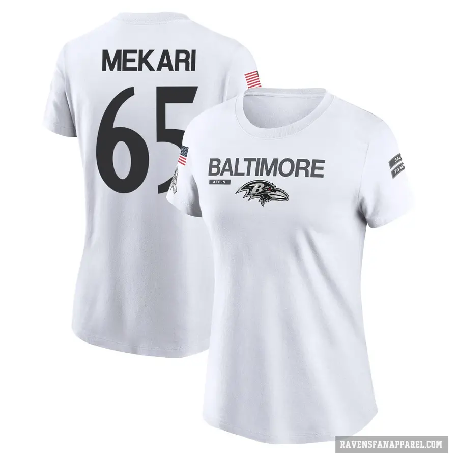 Women's ＃65 Patrick Mekari Baltimore Ravens White 2024 Salute to Service Performance T-Shirt