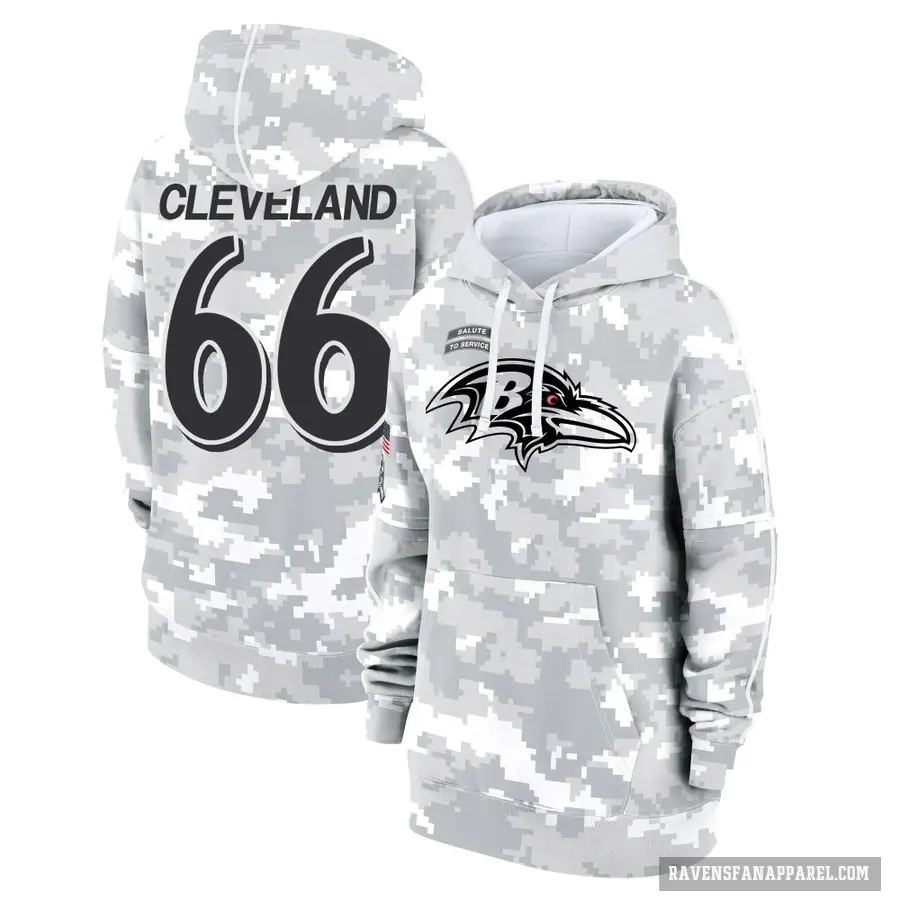 Women's ＃66 Ben Cleveland Baltimore Ravens Arctic Camo 2024 Salute to Service Club Fleece Pullover Hoodie