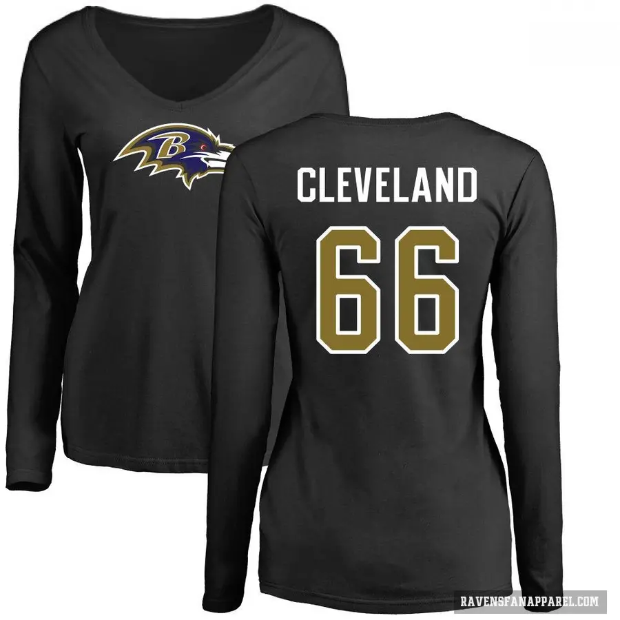 Women's ＃66 Ben Cleveland Baltimore Ravens Black Logo Slim Fit Long Sleeve T-Shirt