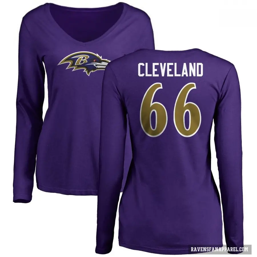 Women's ＃66 Ben Cleveland Baltimore Ravens Purple Logo Long Sleeve T-Shirt