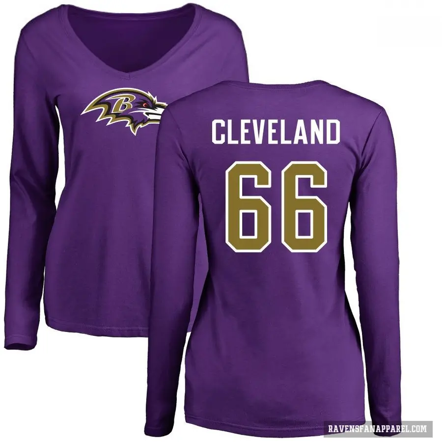 Women's ＃66 Ben Cleveland Baltimore Ravens Purple Logo Slim Fit Long Sleeve T-Shirt