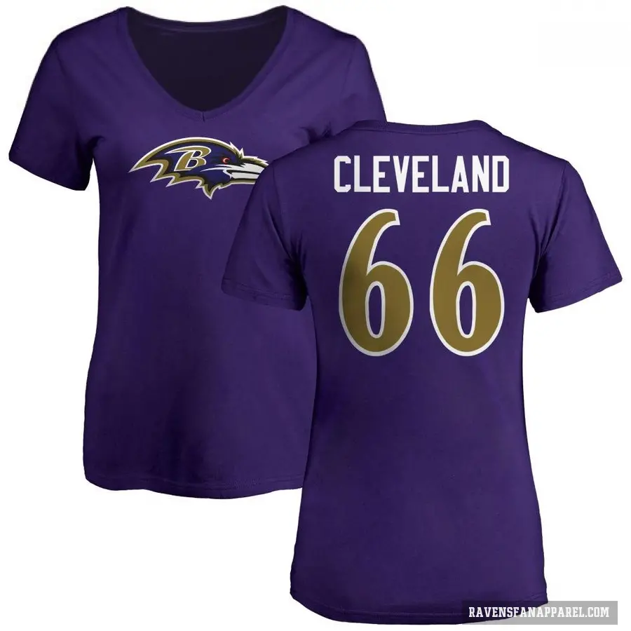 Women's ＃66 Ben Cleveland Baltimore Ravens Purple Logo V-Neck T-Shirt