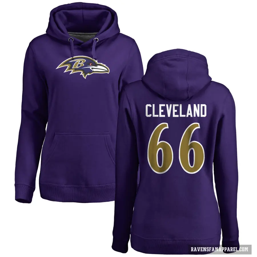 Women's ＃66 Ben Cleveland Baltimore Ravens Purple Pro Line by Branded Name & Number Logo Pullover Hoodie