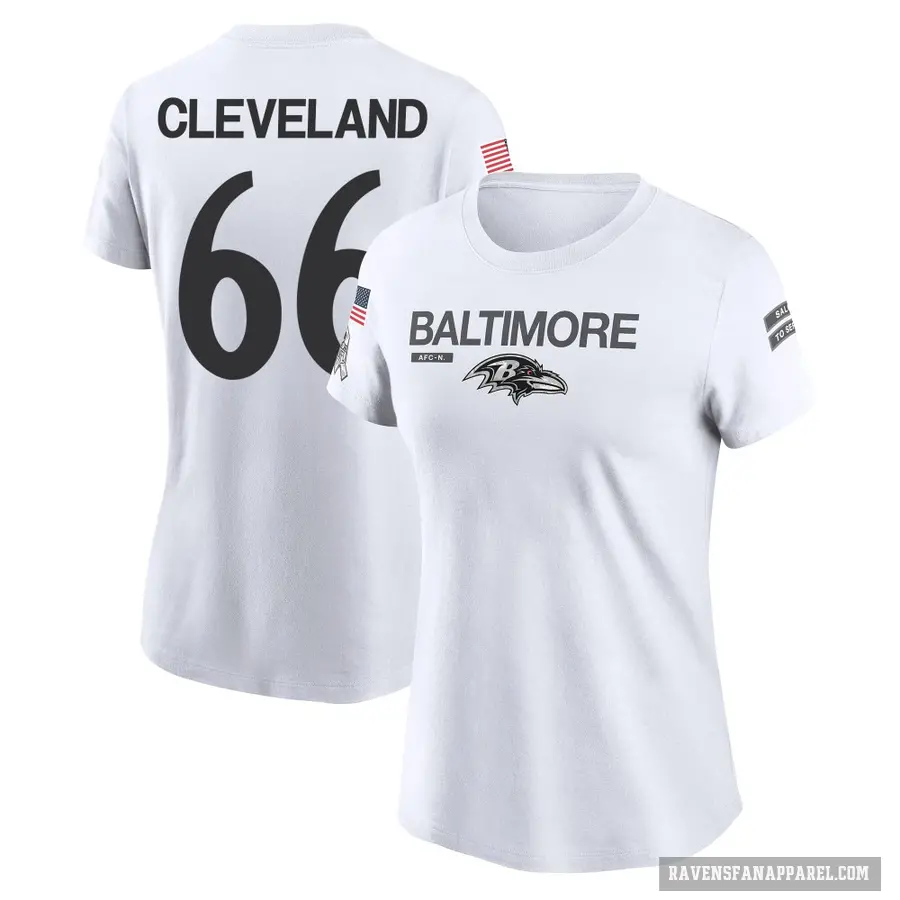 Women's ＃66 Ben Cleveland Baltimore Ravens White 2024 Salute to Service Performance T-Shirt