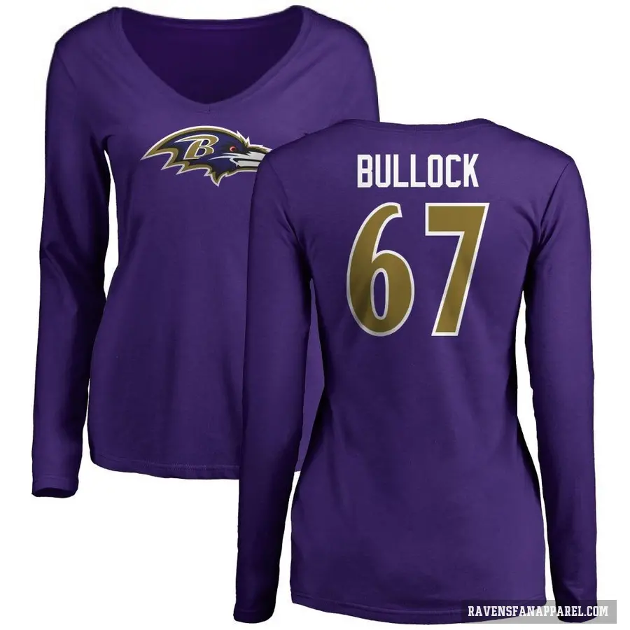 Women's ＃67 Corey Bullock Baltimore Ravens Purple Logo Long Sleeve T-Shirt