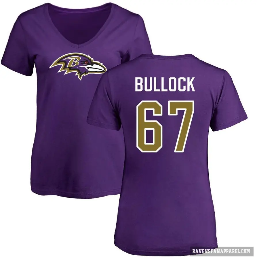 Women's ＃67 Corey Bullock Baltimore Ravens Purple Logo Slim Fit T-Shirt