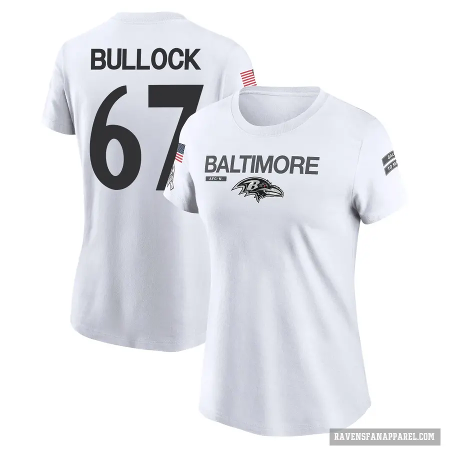 Women's ＃67 Corey Bullock Baltimore Ravens White 2024 Salute to Service Performance T-Shirt