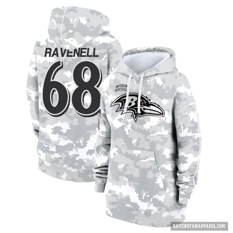 Women's ＃68 C.J. Ravenell Baltimore Ravens Arctic Camo 2024 Salute to Service Club Fleece Pullover Hoodie