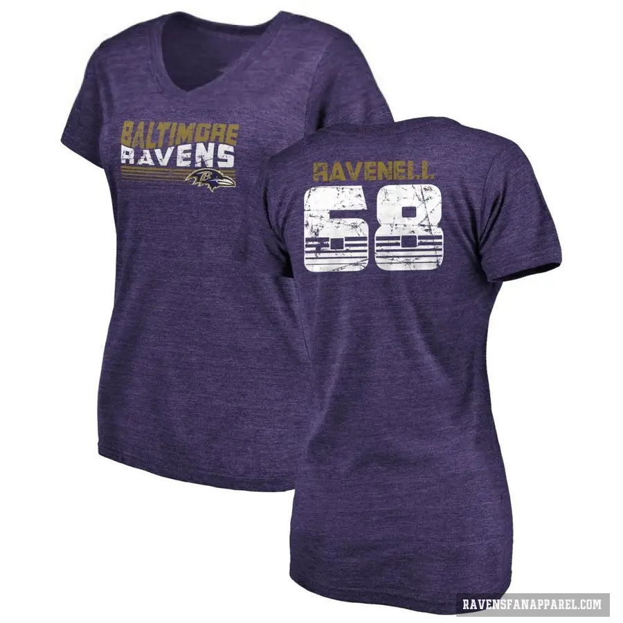 Women's ＃68 C.J. Ravenell Baltimore Ravens Purple Retro V-Neck T-Shirt