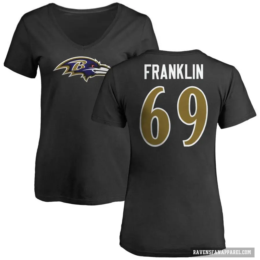 Women's ＃69 Ja'Mion Franklin Baltimore Ravens Black Logo Slim Fit T-Shirt