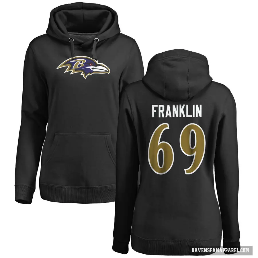 Women's ＃69 Ja'Mion Franklin Baltimore Ravens Black Pro Line Name & Number Logo Pullover Hoodie