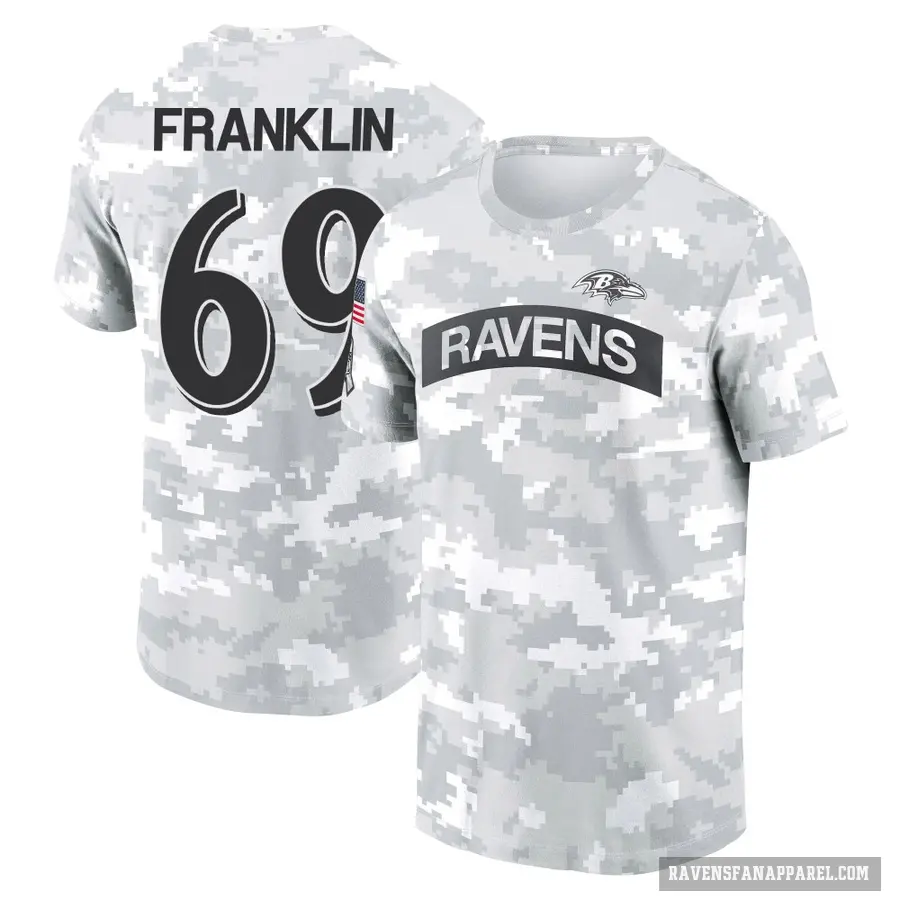 Women's ＃69 Ja'Mion Franklin Baltimore Ravens Camo Arctic 2024 Salute to Service Long Sleeve T-Shirt