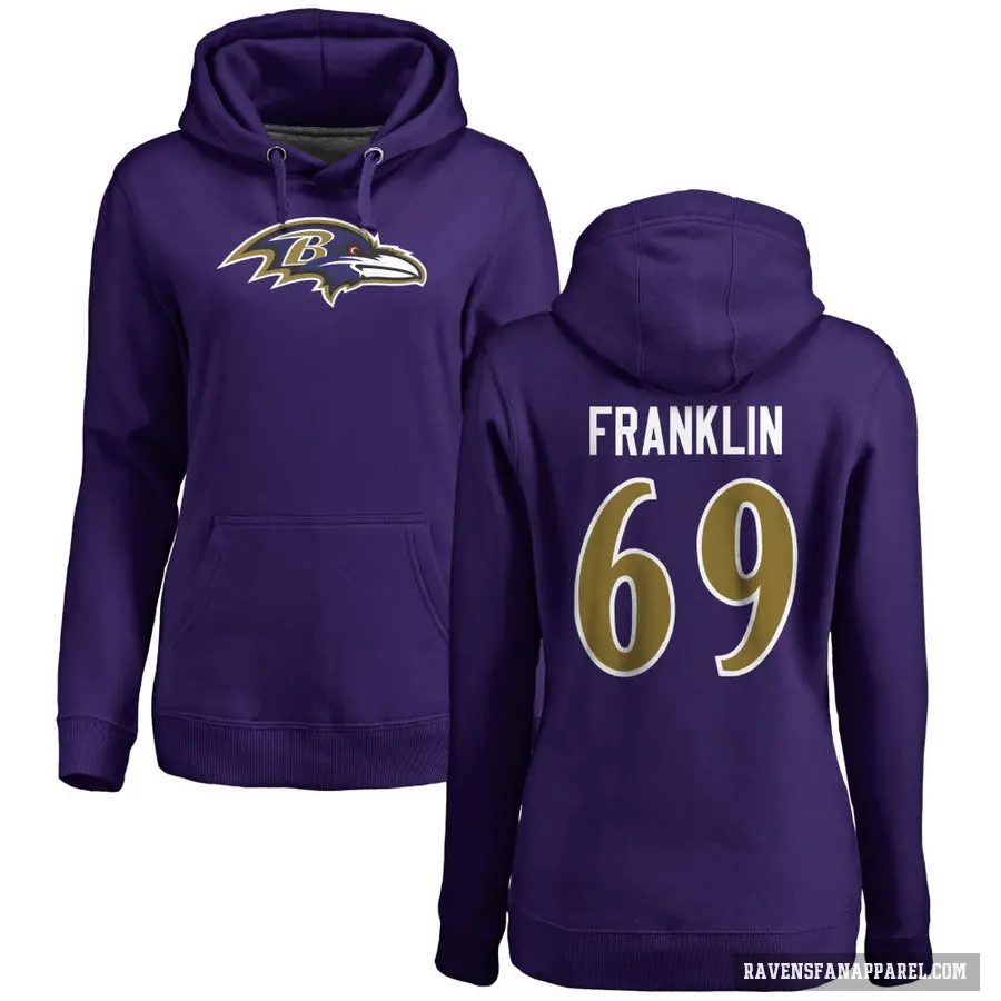 Women's ＃69 Ja'Mion Franklin Baltimore Ravens Purple Pro Line by Branded Name & Number Logo Pullover Hoodie