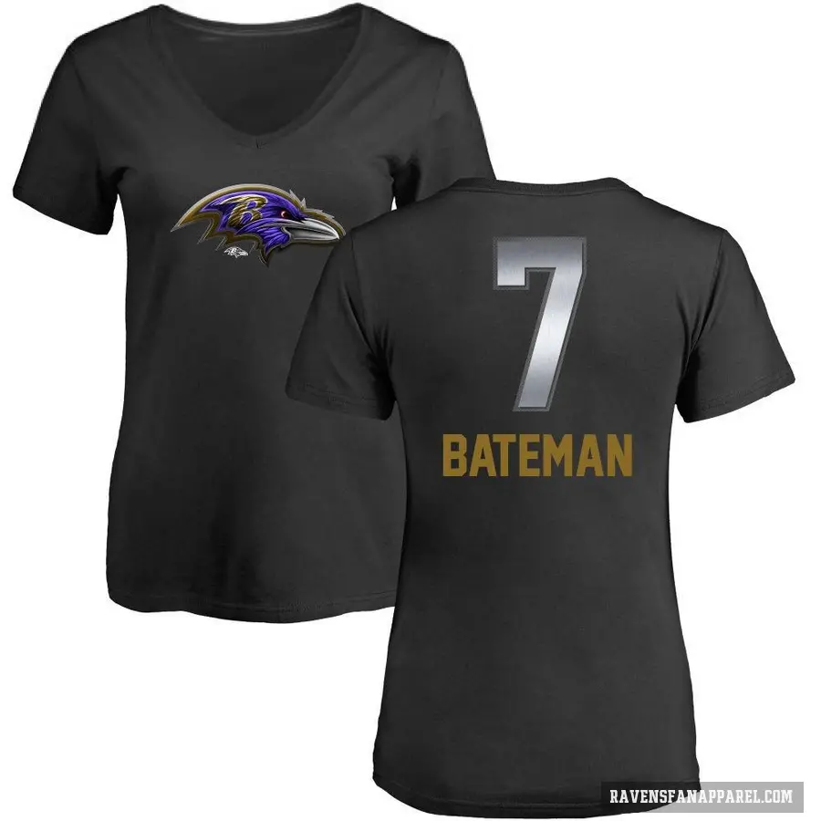 Women's ＃7 Rashod Bateman Baltimore Ravens Black Midnight Mascot T-Shirt