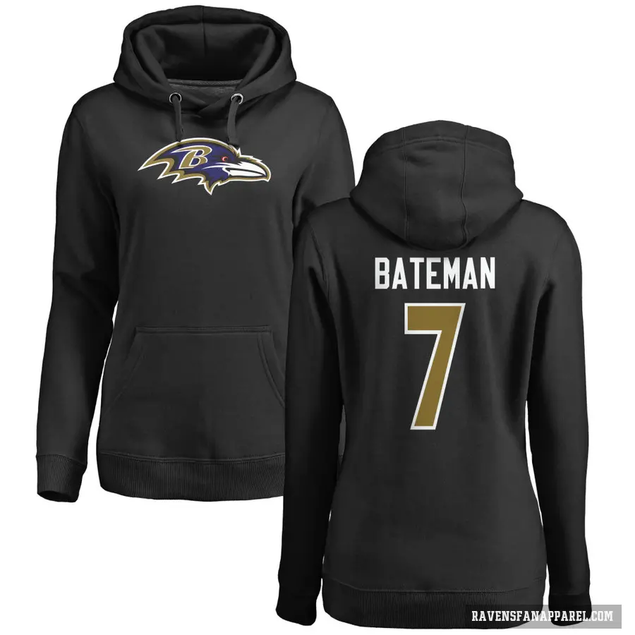 Women's ＃7 Rashod Bateman Baltimore Ravens Black Pro Line Name & Number Logo Pullover Hoodie