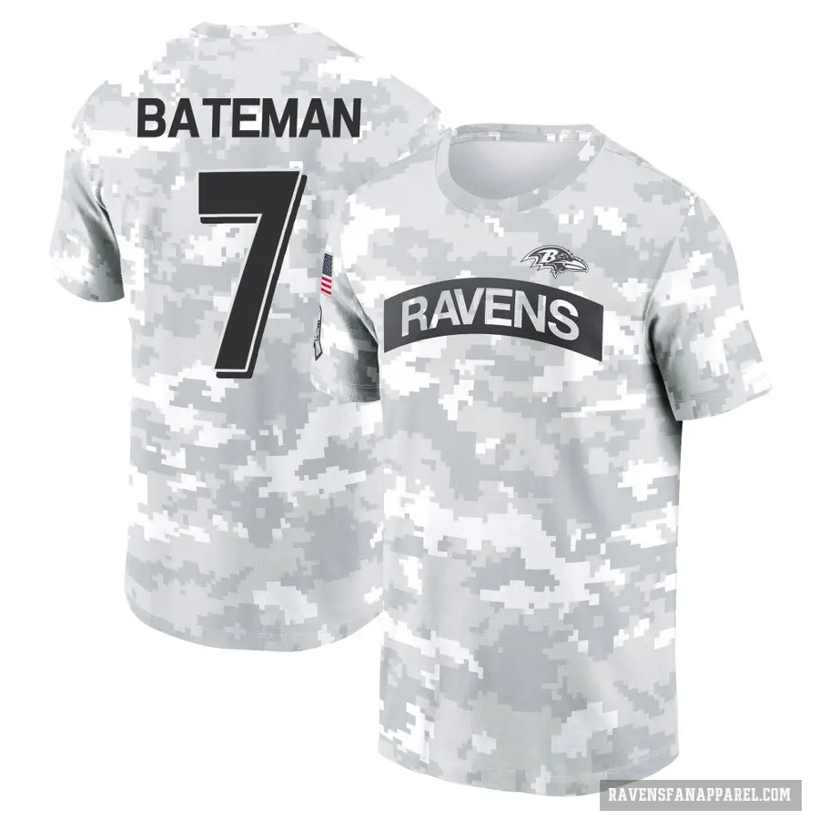 Women's ＃7 Rashod Bateman Baltimore Ravens Camo Arctic 2024 Salute to Service Long Sleeve T-Shirt