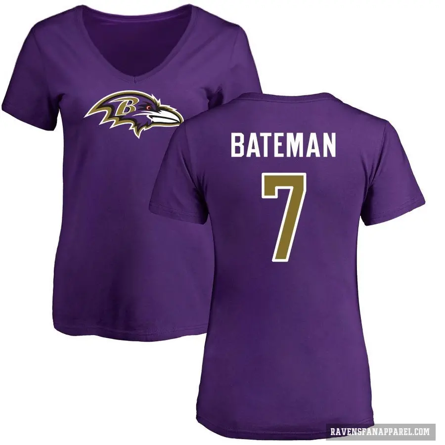 Women's ＃7 Rashod Bateman Baltimore Ravens Purple Logo Slim Fit T-Shirt