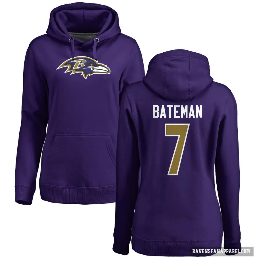 Women's ＃7 Rashod Bateman Baltimore Ravens Purple Pro Line by Branded Name & Number Logo Pullover Hoodie