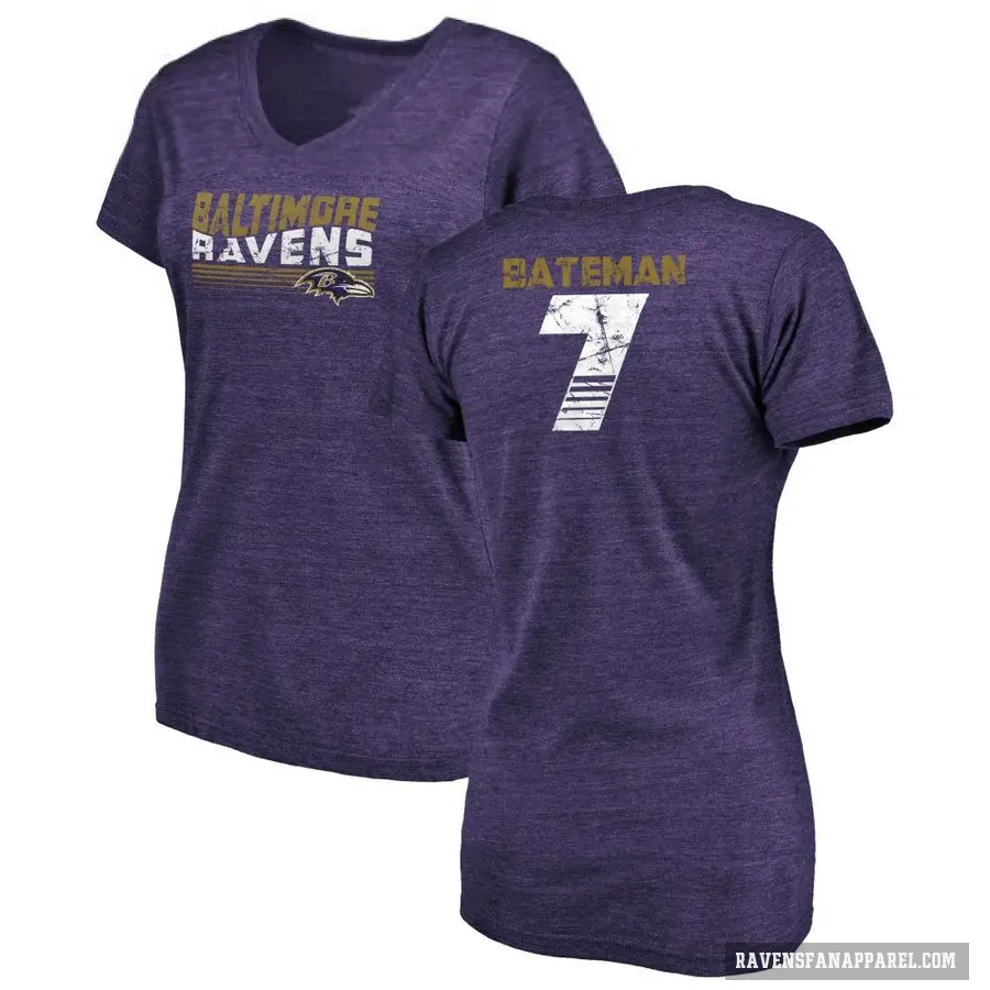 Women's ＃7 Rashod Bateman Baltimore Ravens Purple Retro V-Neck T-Shirt